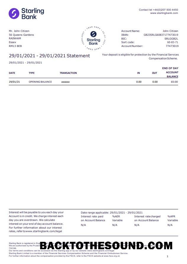 İndir Birleşik Krallık Starling Banka Hesap Özeti in Word and PDF Format, good for address prove Örnek taslak