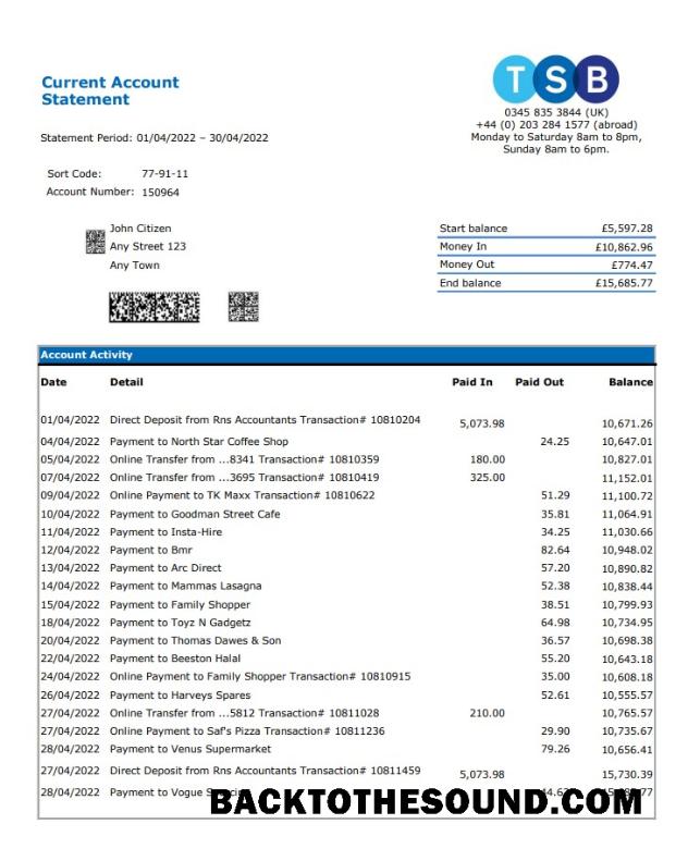 İndir Birleşik Krallık TSB Banka Hesap Özeti, Excel Örnek örnek
