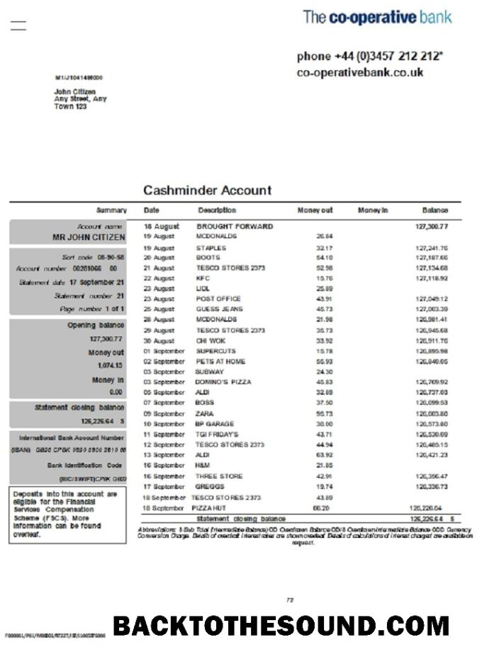 İndir Birleşik Krallık The Co operative Banka Hesap Özeti in Word and PDF Format Örnek örnek