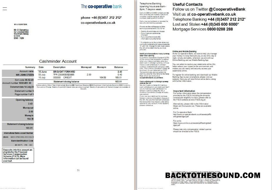 Premium İndir Birleşik Krallık The Cooperative Banka Hesap Özeti Word and PDF Şablon, 2 pages Örnek