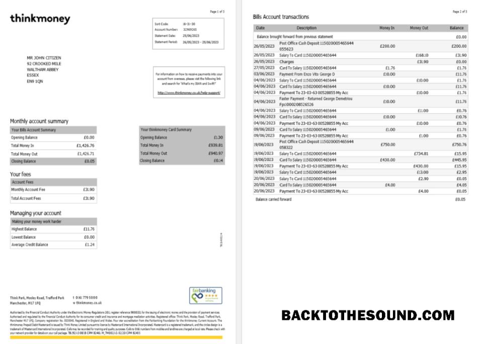 Gerçekçi İndir Birleşik Krallık Think Money Banka Hesap Özeti Word and PDF Şablon, 3 pages 1 2 SCR Örnek