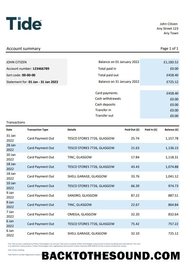 İndir Birleşik Krallık Tide Banka Hesap Özeti, Excel and PDF Örnek örnek