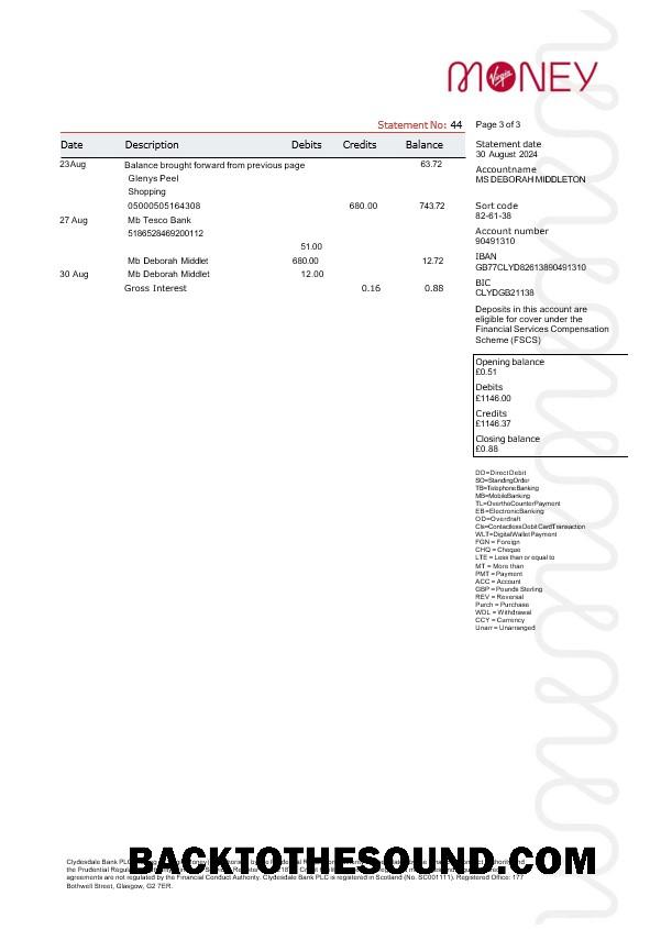 İndir Birleşik Krallık Virgin Money Hesap Özeti, 3 pages 2 Örnek taslak
