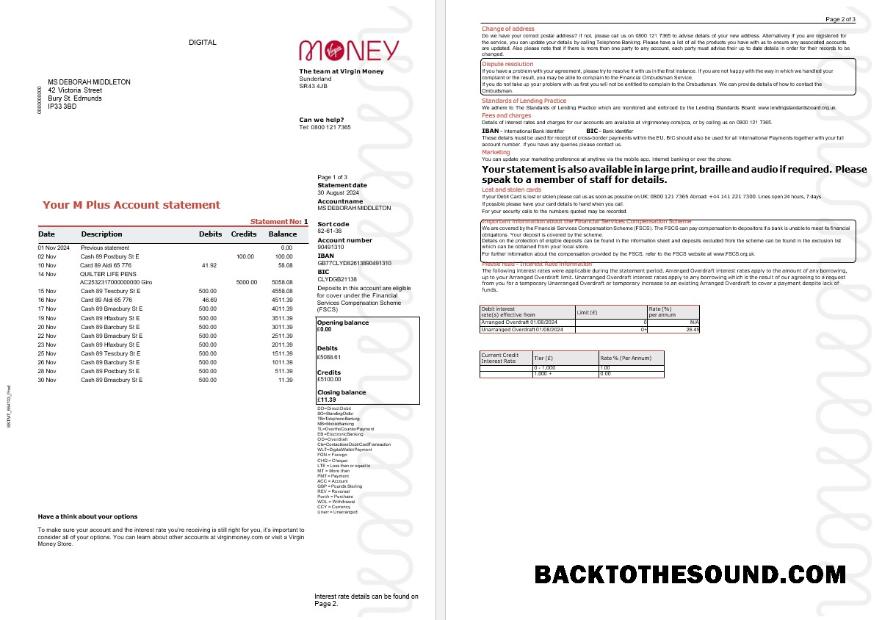 İndir Birleşik Krallık Virgin Money Hesap Özeti, 3 pages Örnek örnek