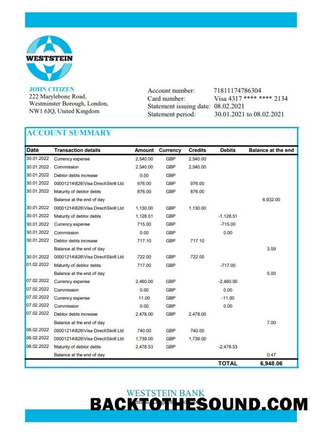 İndir Birleşik Krallık Weststein Banka Excel Örnek tasarım