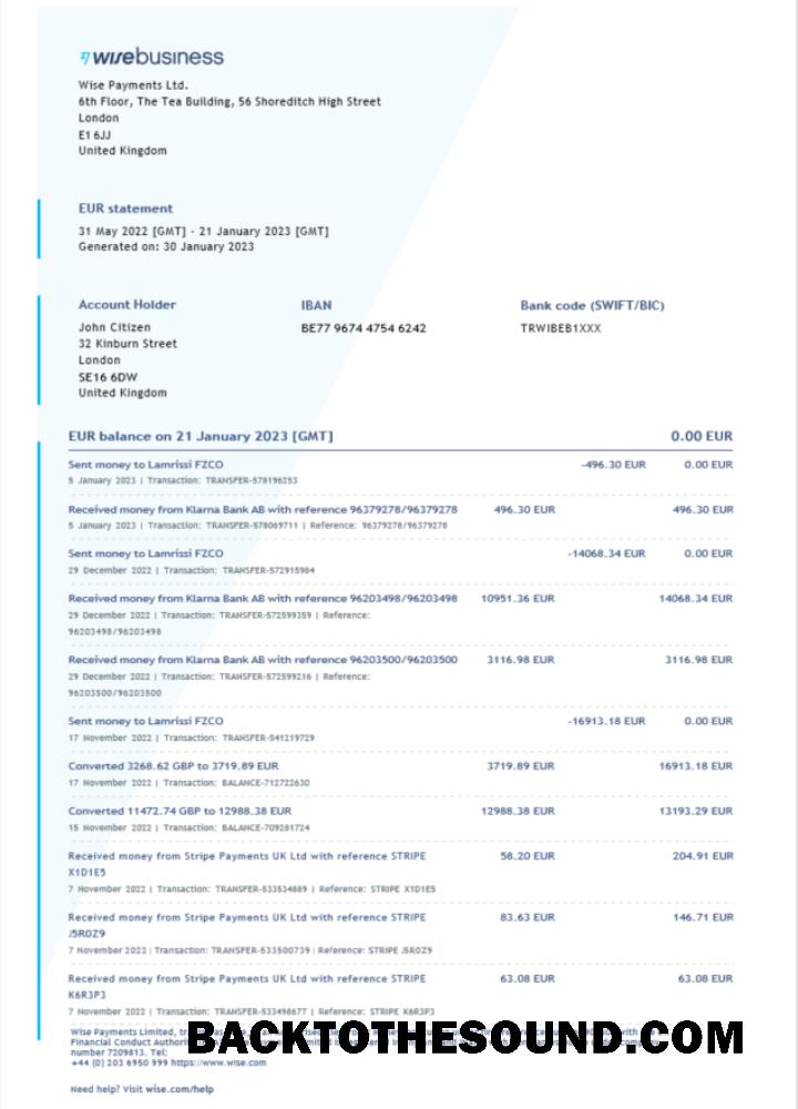 İndir Birleşik Krallık Wise Kurumsal Banka Hesap Özeti Word and PDF Örnek taslak