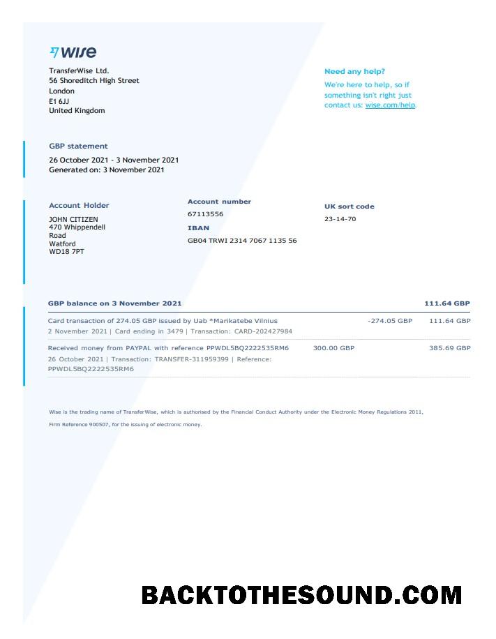 İndir Birleşik Krallık Wise Banka Hesap Özeti in Word and PDF Format Örnek tasarım