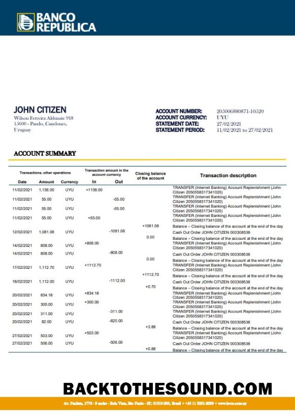 İndir Uruguay Banco De La Republica Oriental Del Uruguay Banka Hesap Özeti in .doc and .PDF Format Örnek örnek
