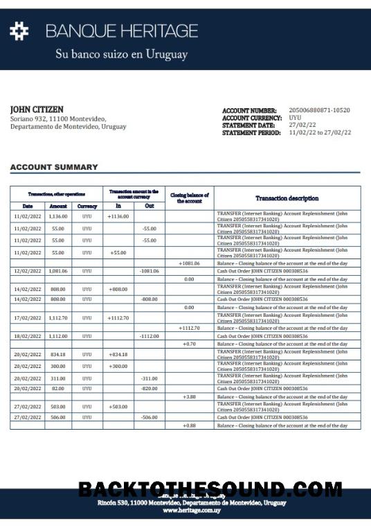 İndir Uruguay Banque Heritage Banka Hesap Özeti.doc Örnek şablon