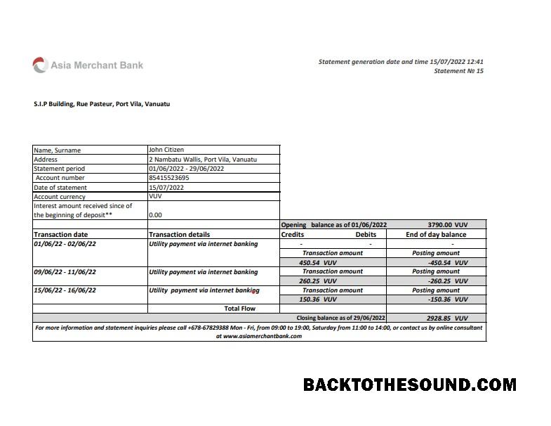 İndir Vanuatu Asia Merchant Banka Hesap Özeti, Excel and PDF Format Örnek örnek