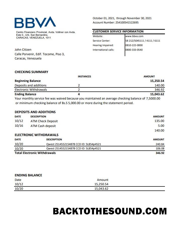 İndir Venezuela BBVA Banka Excel PDF Örnek şablon