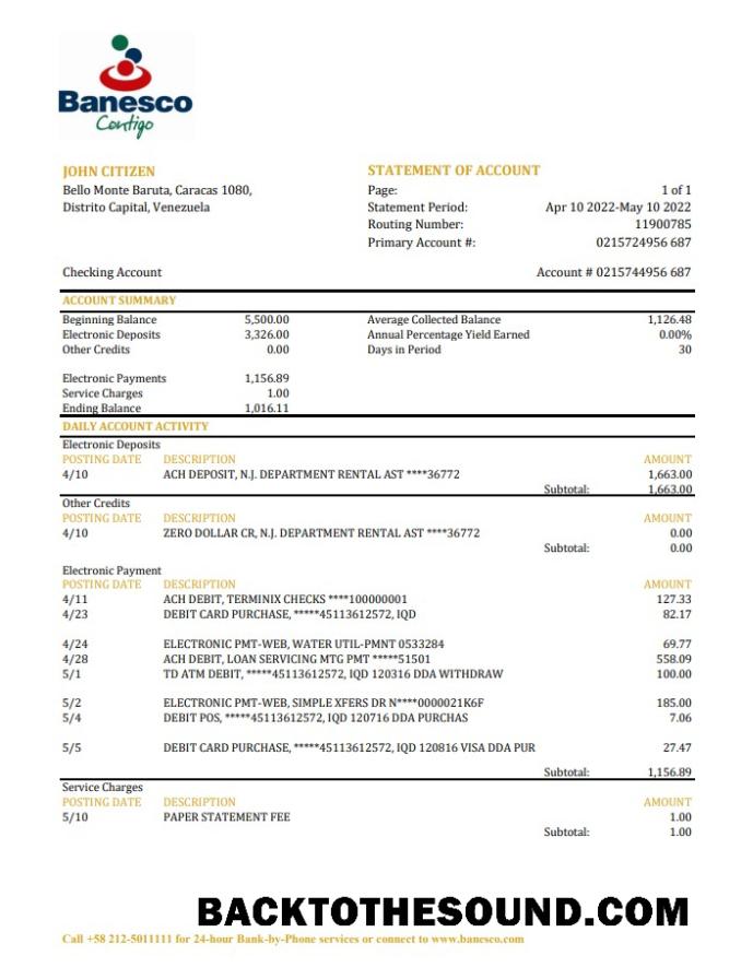 İndir Venezuela Banesco Banka Hesap Özeti Örnek örnek