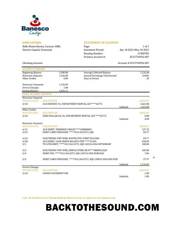 İndir Venezuela Banesco Banka Hesap Özeti, Excel and PDF Örnek şablon