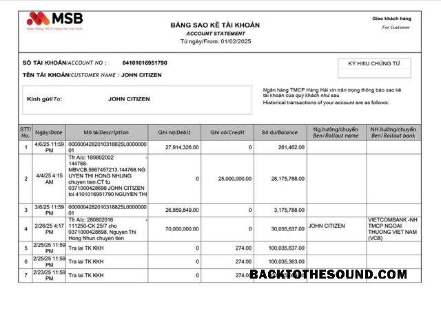 İndir Vietnam MSB Banka Hesap Hesap Özeti Word and PDF Örnek tasarım
