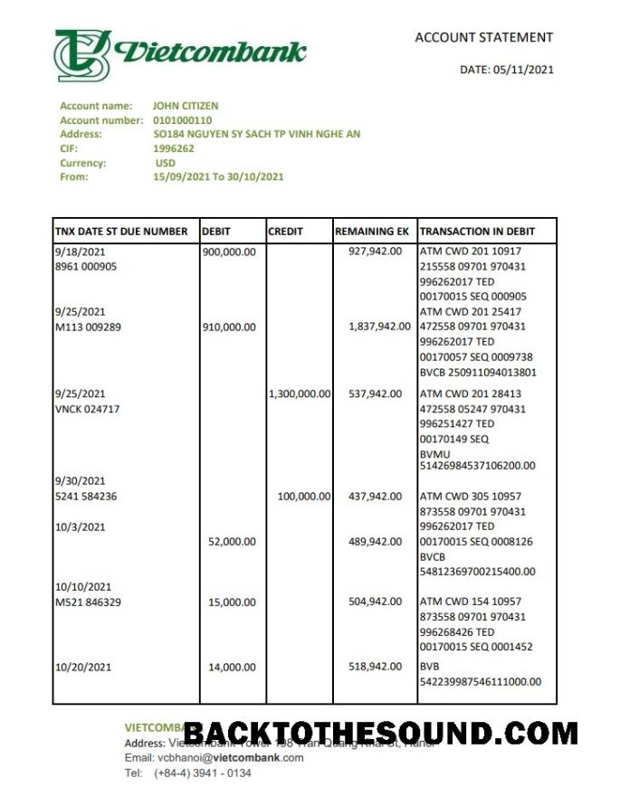 İndir Vietnam Vietcombank Excel PDF Örnek örnek