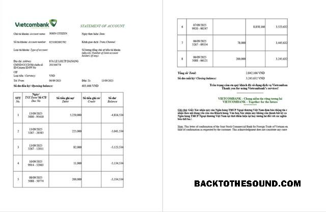 Profesyonel İndir Vietnam Vietcombank Hesap Özeti of Hesap Word and PDF Şablon, 2 pages Örnek
