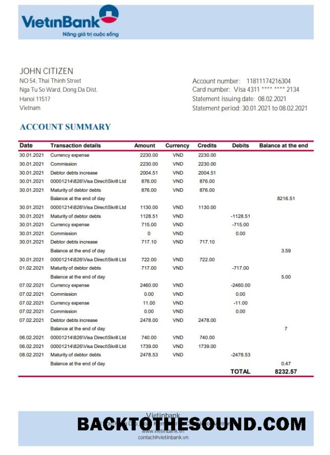 İndir Vietnam Vietinbank Excel PDF Örnek ön izleme