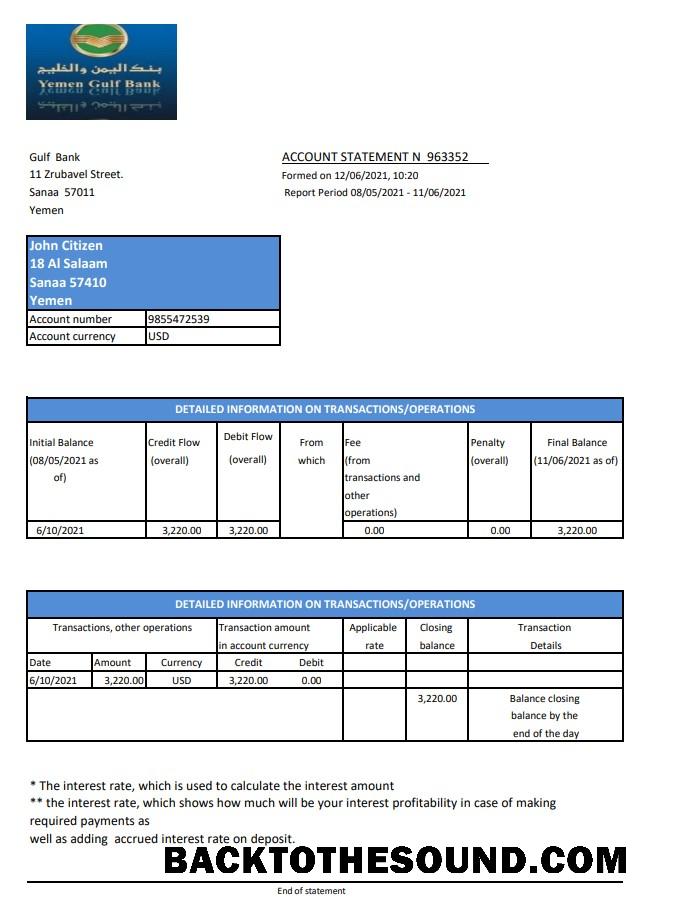 İndir Yemen Gulf Banka Excel PDF Örnek ön izleme