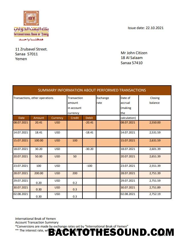 Scarica Yemen internazionale Banca Excel PDF Campione design