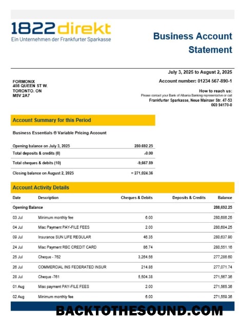 Pobierz 1822direkt Bank enterprise Konto Wyciąg bankowy Word and PDF Próbka projekt