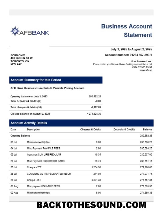 Pobierz AFB Biznes firma Konto Bank Wyciąg bankowy Word and PDF Format Próbka próbka