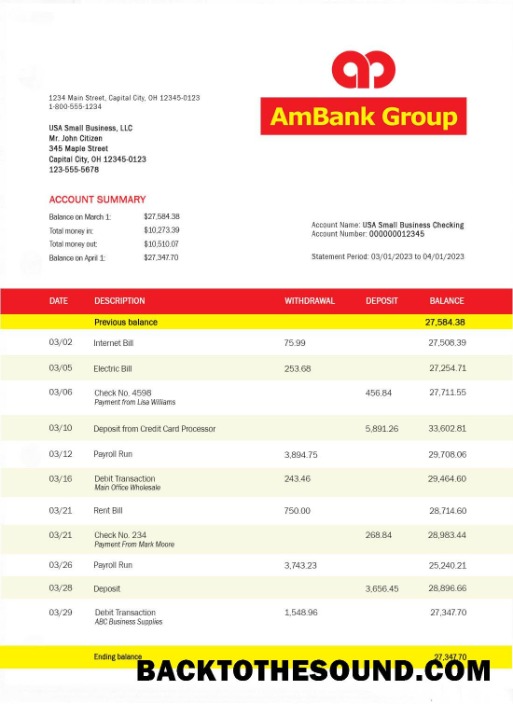 Pobierz AMBANK Bank Wyciąg bankowy Próbka szablon