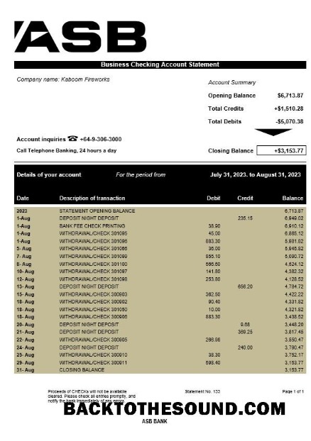 Pobierz ASB Bank Firma Wyciąg bankowy Word and PDF Próbka szablon