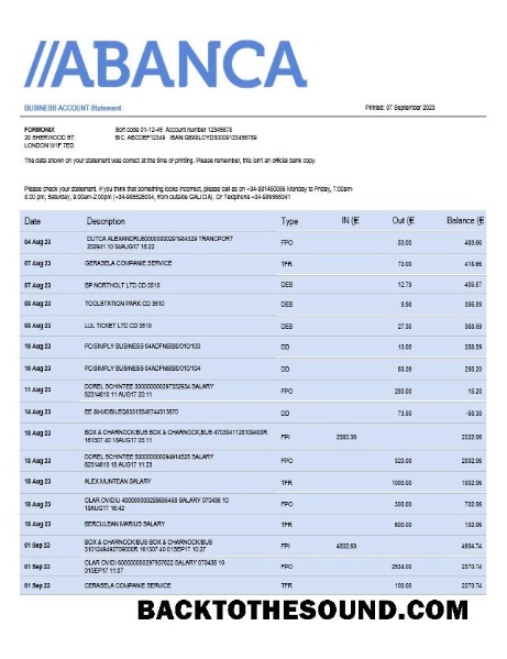 Pobierz Abanca Bank firma Konto Wyciąg bankowy Word and PDF Próbka szablon