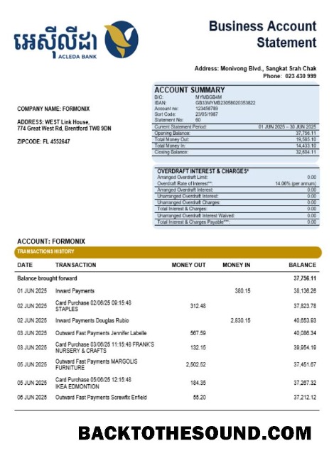 Pobierz Acleda Firma Wyciąg bankowy Word and PDF Format Próbka próbka