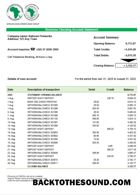 Pobierz African rozwój Biznes Bank Wyciąg bankowy Word and PDF Format Próbka podgląd