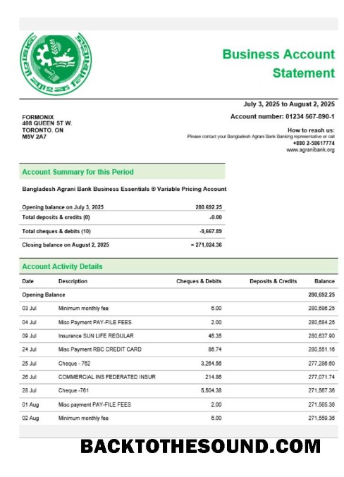 Pobierz Agrani Bank firma Konto Wyciąg bankowy Word and PDF Próbka makieta