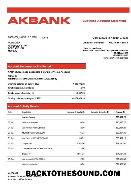 Pobierz Akbank enterprise Konto Wyciąg bankowy Word and PDF Próbka podgląd