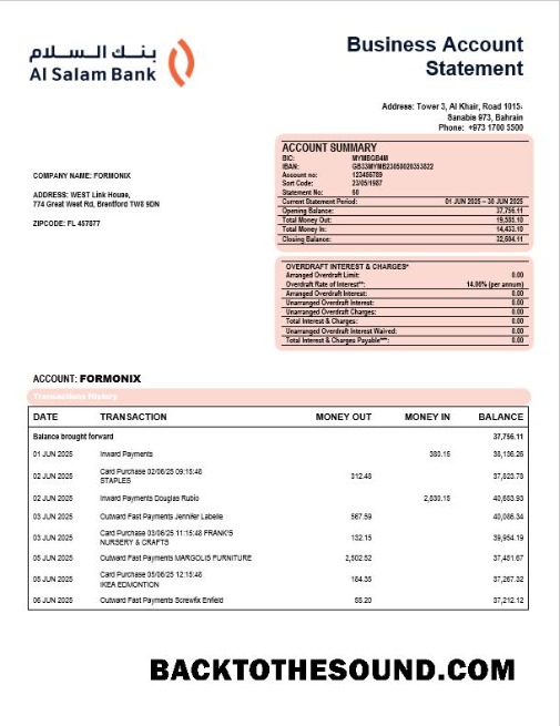 Pobierz Al Salam firma Konto Wyciąg bankowy Word and PDF Format Próbka makieta