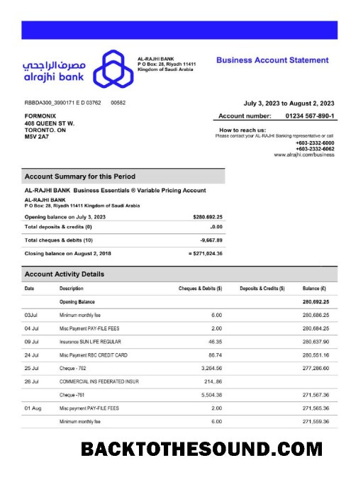 Pobierz Al Rajhi Bank Firma Konto Wyciąg bankowy Word and PDF Próbka projekt