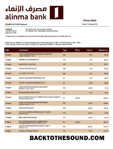 Pobierz Alinma Bank Firma Wyciąg bankowy Word and PDF Próbka szablon