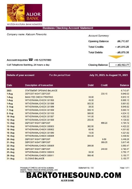 Pobierz Alior Bank Firma sprawdzanie Konto Wyciąg bankowy Word and PDF Próbka szablon