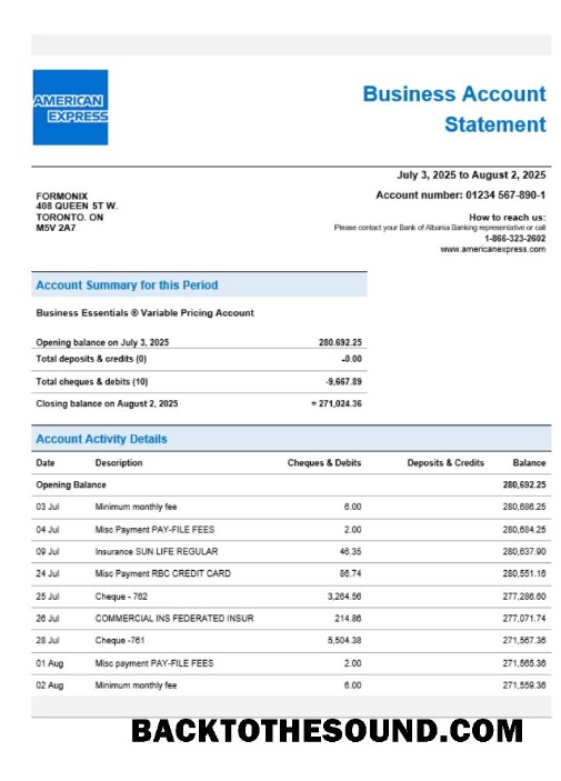 Pobierz American Express Air Miles enterprise Konto Wyciąg bankowy Word and PDF Próbka szablon