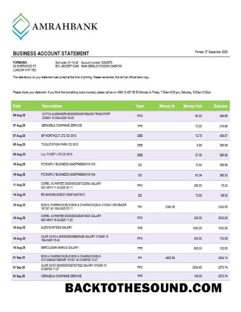 Pobierz Amrahbank Konto Biznes Wyciąg bankowy Word and PDF Format Próbka próbka