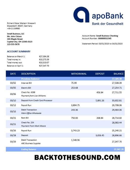 Pobierz Apobank enterprise Konto Wyciąg bankowy Word and PDF Próbka próbka