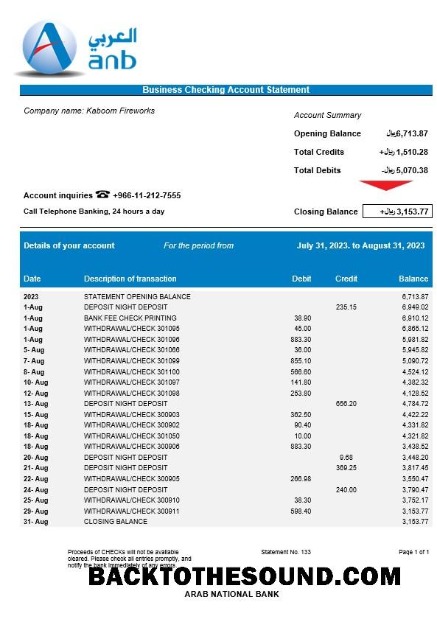 Pobierz Arab narodowy Bank Firma sprawdzanie Konto Wyciąg bankowy Word and PDF Próbka projekt