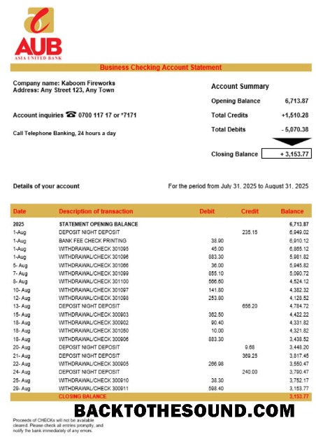 Pobierz Asia zjednoczony Bank (AUB) Firma Wyciąg bankowy Word and PDF Format Próbka makieta