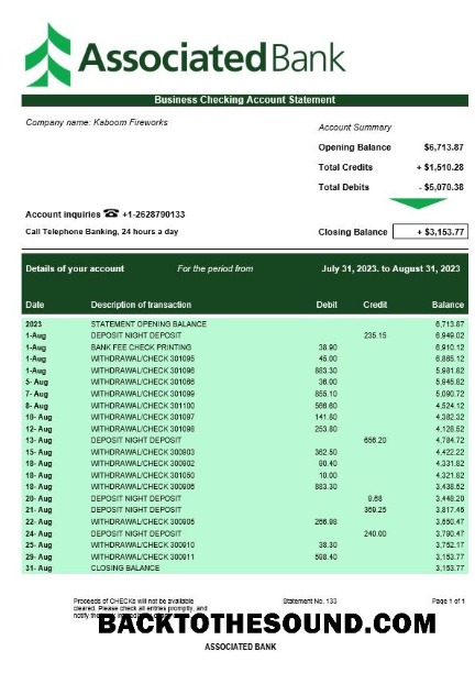 Pobierz Associated Bank Biznes Wyciąg bankowy Word and PDF Próbka szablon