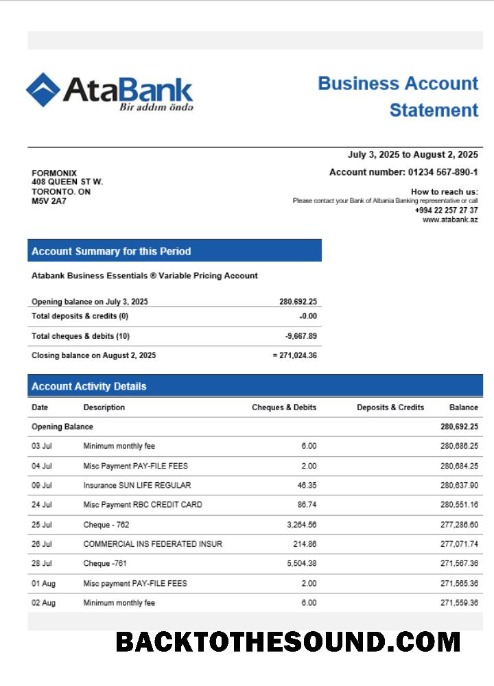 Pobierz Atabank Biznes organizacja sprawdzanie Wyciąg bankowy Word and PDF Format Próbka makieta