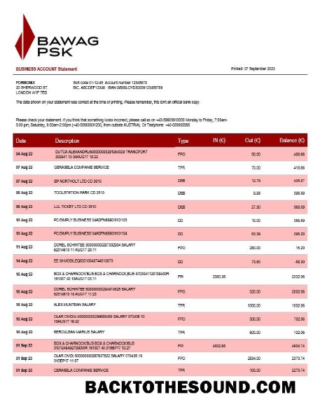 Pobierz BAWAG PSK Bank firma Konto Wyciąg bankowy Word and PDF Próbka podgląd