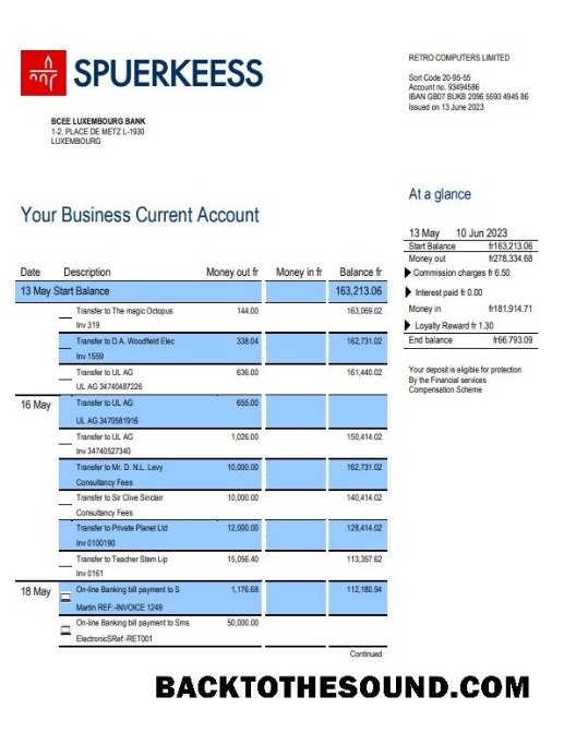 Pobierz BCEE Luksemburg Bank firma Konto Wyciąg bankowy Word and PDF Próbka projekt