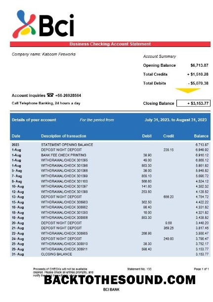 Pobierz BCI Bank Firma Konto Wyciąg bankowy Word and PDF Próbka szablon