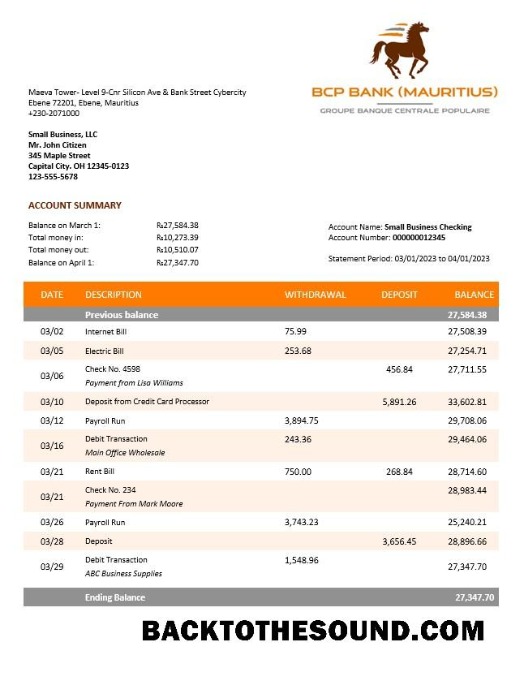 Pobierz BCP Bank enterprise Konto Wyciąg bankowy Word and PDF Próbka szablon