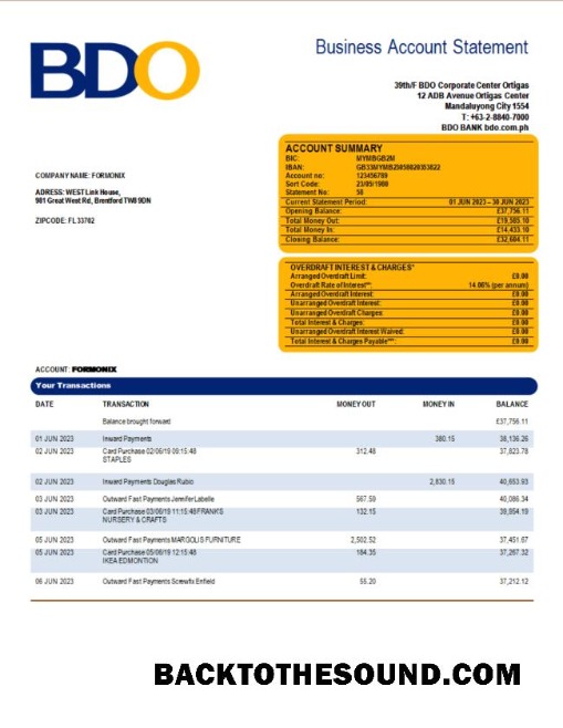 Pobierz BDO Bank organizacja Wyciąg bankowy Word and PDF Próbka projekt