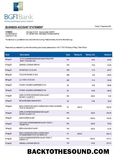 Pobierz BGFI Bank firma Konto Wyciąg bankowy Word and PDF Format Próbka szablon