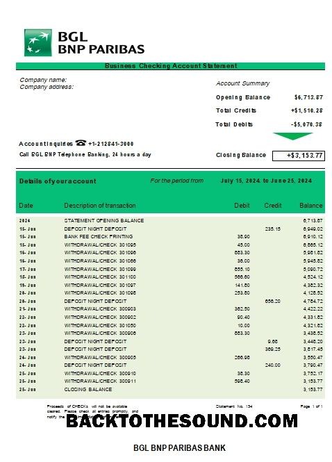 Pobierz BGL BNP Paribas Biznes sprawdzanie Konto Wyciąg bankowy Word and PDF scr Próbka projekt